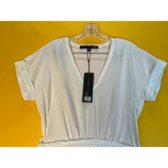Veronica Beard Jiya Eyelet Popover Mini Dress Womens M Cotton V-Neck $350 NWT - Picture 6 of 12
